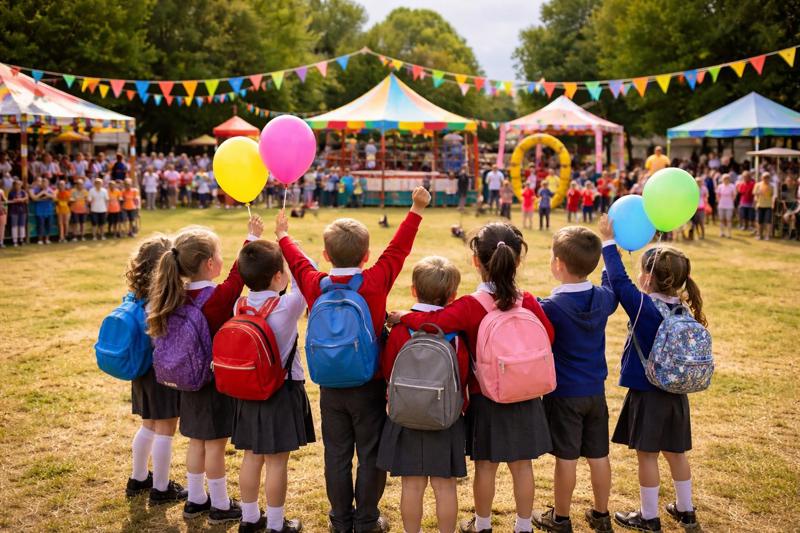 Children at summer fair with balloons